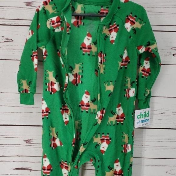 Carter's Child of Mine Santa Claus outfit Sleeper 24 months green footed - Picture 5 of 7